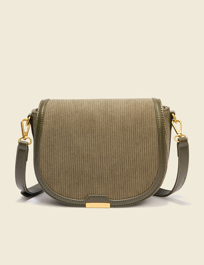 Sac bandoulière en velours doublé vert kaki femme
