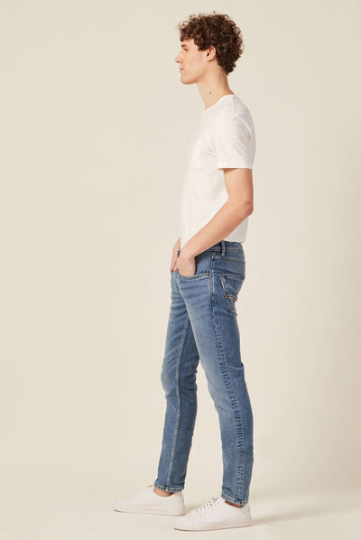 Jeans homme slim effet used denim double stone homme