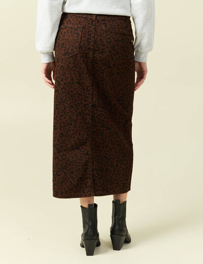 Jupe droite longue en coton marron cognac femme