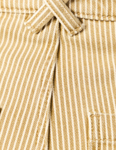 Jeans large ray&eacute; taille haute 7/8&egrave;me beige femme