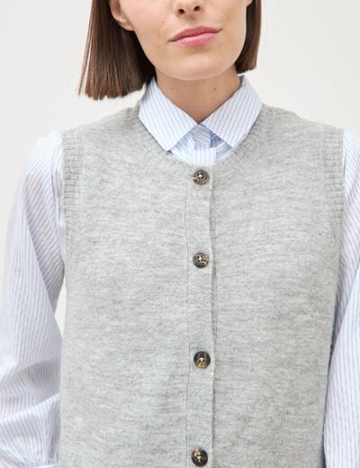 Pull droit court sans manches col rond gris femme