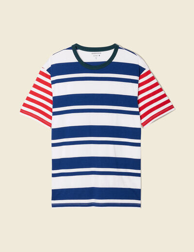 T-shirt ray&eacute; col rond manches courtes ecru homme