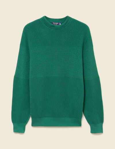Pull col rond manches longues en coton vert homme