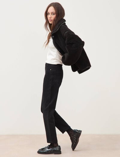 Manteau court oversize sherpa noir femme