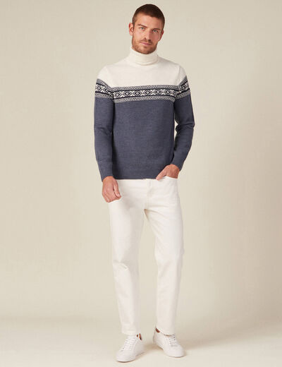 Pull manches longues col roulé ecru homme