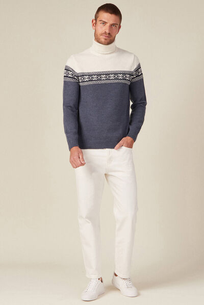 Pull manches longues col roulé ecru homme
