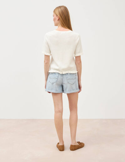 Pull droit court en coton ecru femme