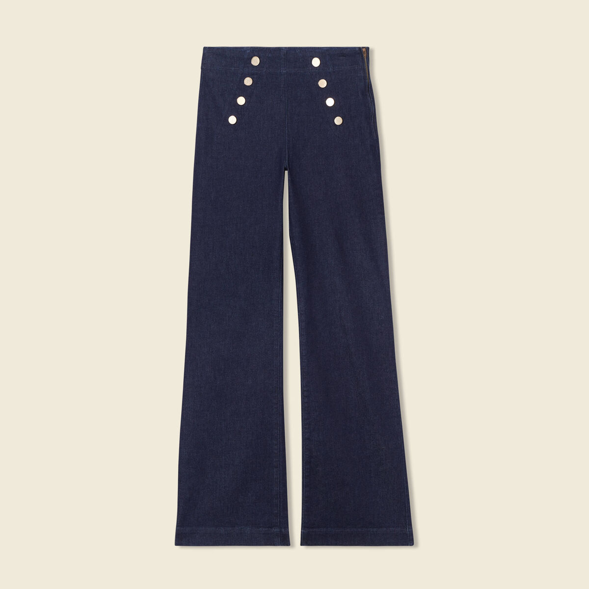 Jeans flare à pont denim brut femme