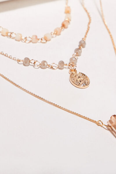Collier multirangs avec pierre ecru femme