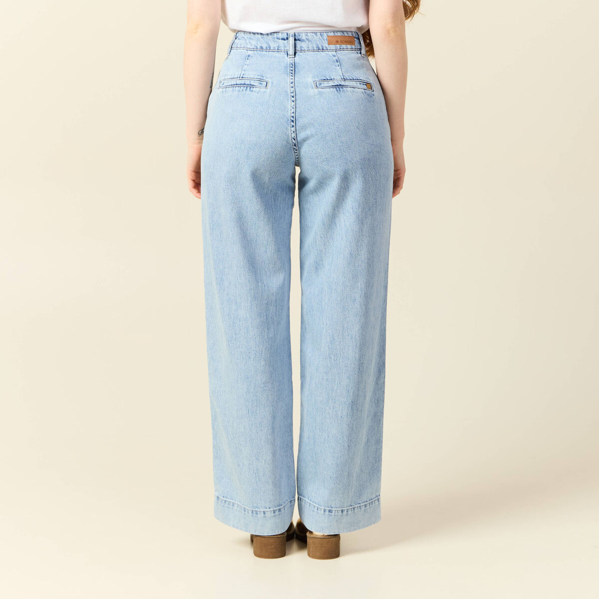 Jeans large denim bleach femme