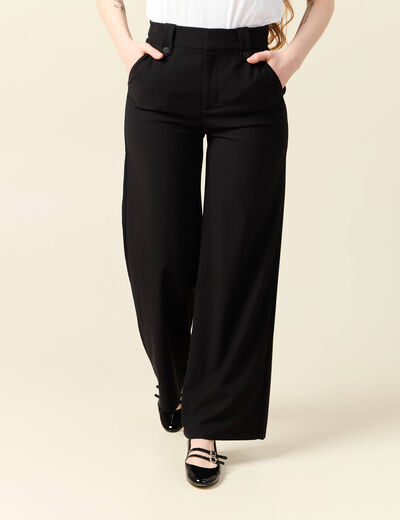 Pantalon large taille haute noir femme