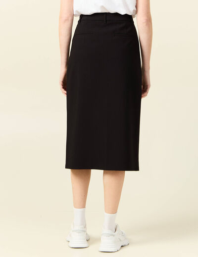 Jupe midi droite fendue noir femme