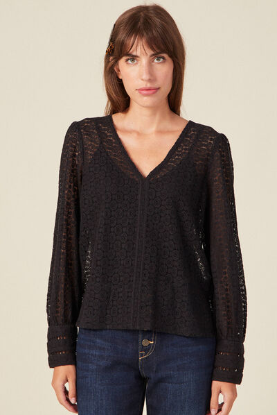 Blouse manches longues noir femme