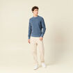 Pull manches longues col rond bleu gris homme