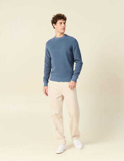 Pull manches longues col rond bleu gris homme