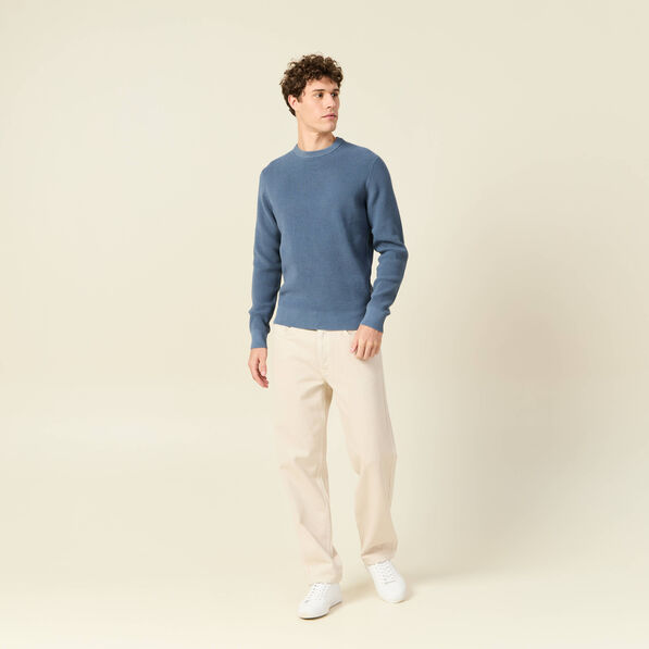 Pull manches longues col rond bleu gris homme