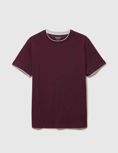 T-shirt droit col rond manches courtes prune homme