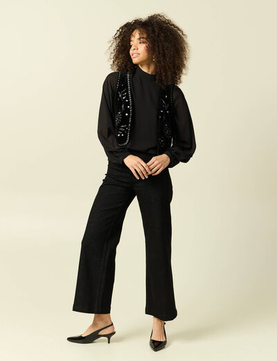 Veston court droit en velours noir femme