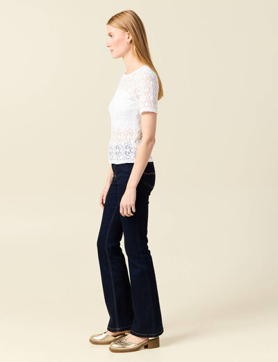 T-shirt cintré col rond dentelle blanc femme