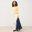 Gilet manches longues col rond en coton jaune clair femme