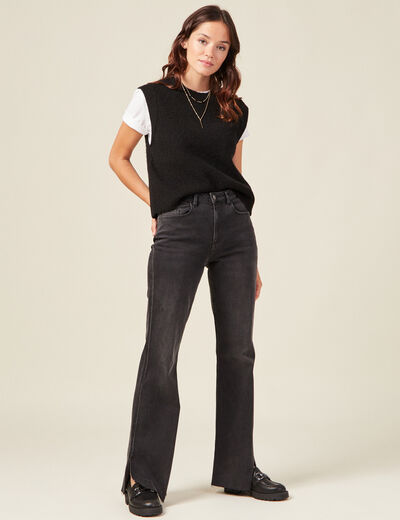 Jeans flare fendu denim gris femme
