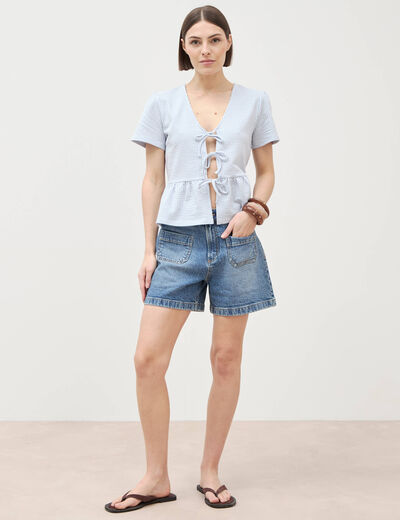 Blouse manches courtes bleu pastel femme