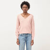 Pull oversize col v manches longues rose pastel femme