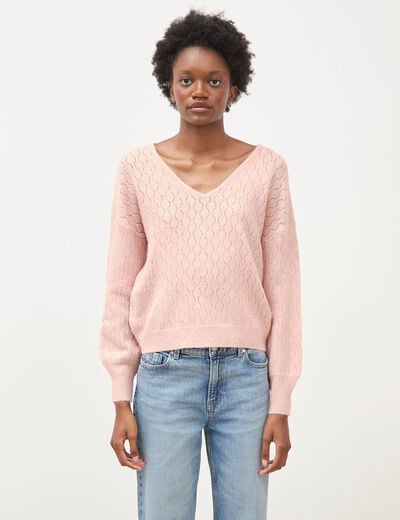 Pull oversize col v manches longues rose pastel femme