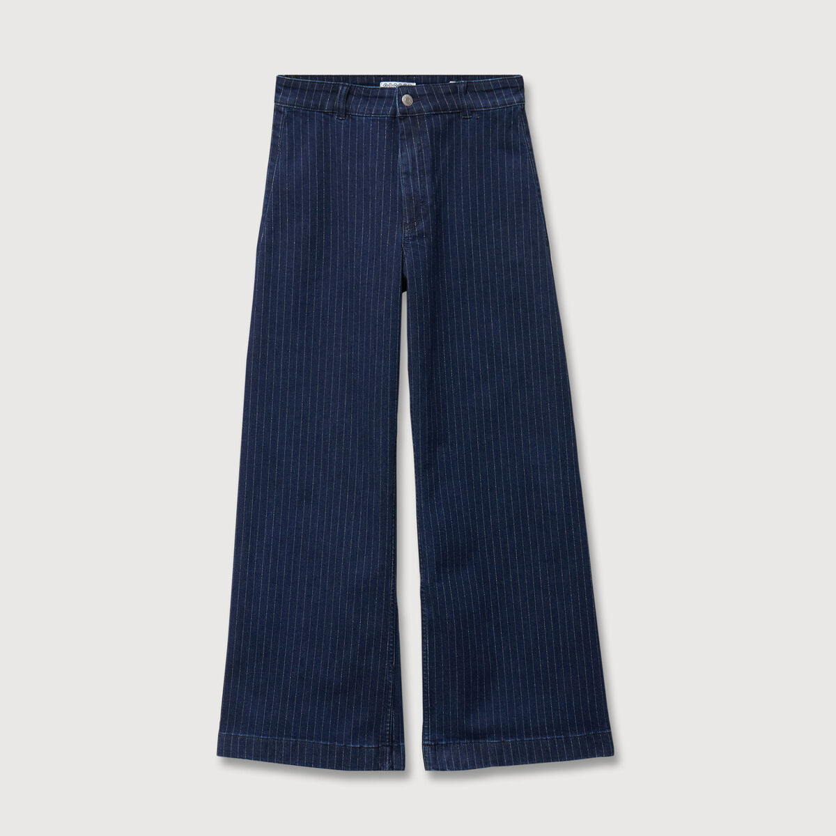 Jeans large cropped taille haute ray&eacute; denim brut femme
