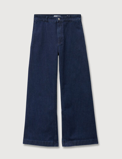 Jeans large cropped taille haute ray&eacute; denim brut femme