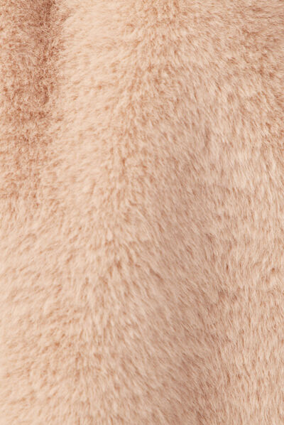 Manteau droit fausse fourrure beige femme