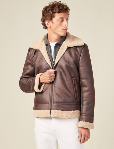 Blouson droit simili cuir taupe homme