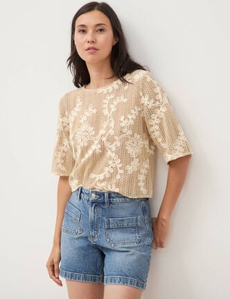 Short en jean taille haute denim stone femme