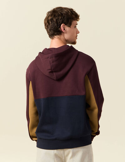 Sweat &agrave; capuche manches longues bordeaux homme