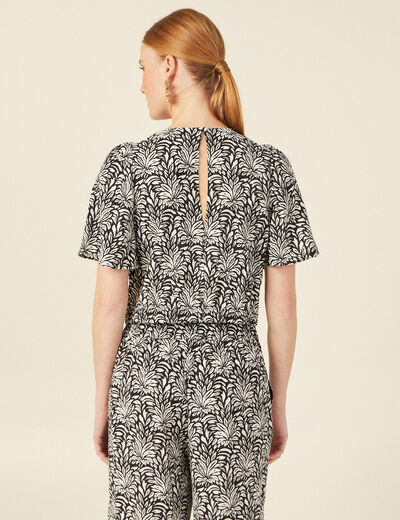 Blouse courte col v manches courtes noir femme