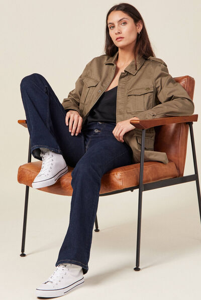 Veste droite poches àrabat vert kaki femme