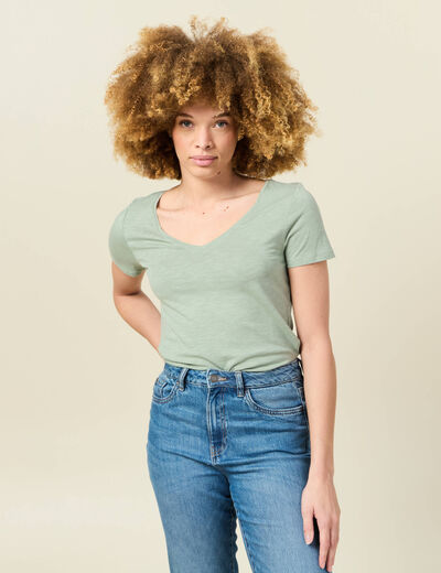 T-shirt manches courtes vert kaki femme