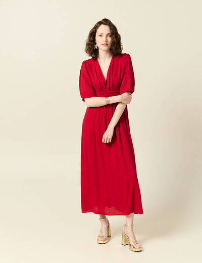 Robe longue évasée rouge foncé femme
