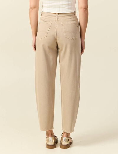 Jeans slouchy taille haute en coton beige femme