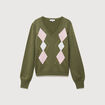 Pull col v manches longues vert femme