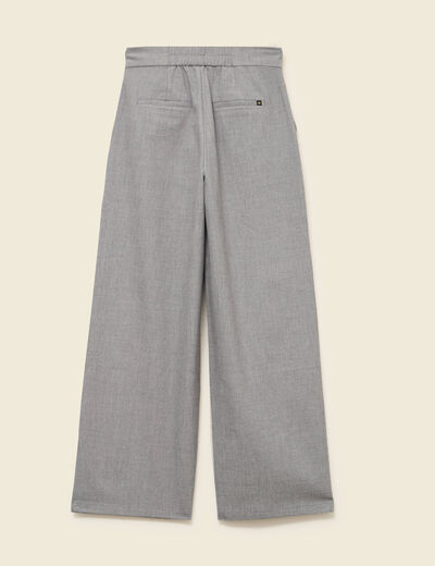 Pantalon large taille haute fluide gris femme