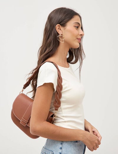 Sac &agrave; rabat en bandouli&egrave;re camel femme