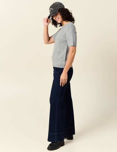 Pull manches courtes gris clair femme