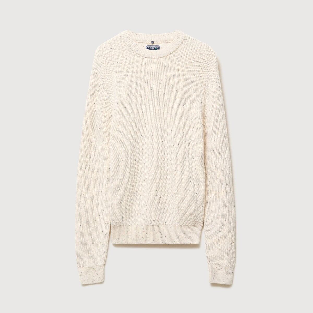 Pull col rond manches longues en coton ecru homme