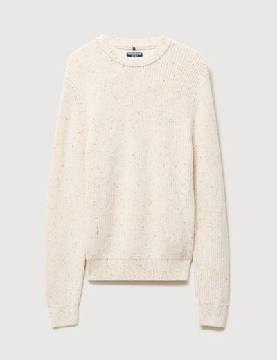 Pull col rond manches longues en coton ecru homme