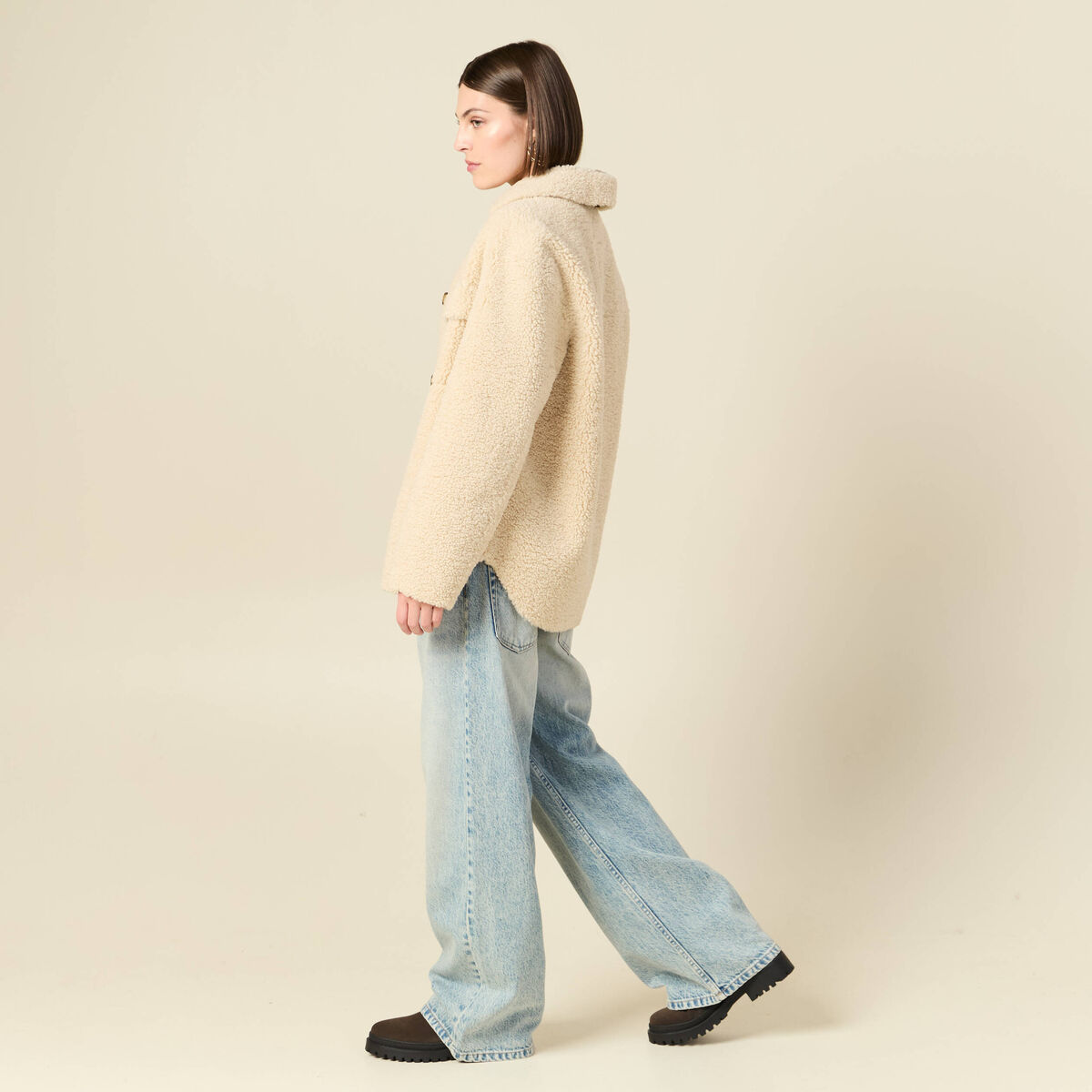 Manteau surchemise droit creme femme