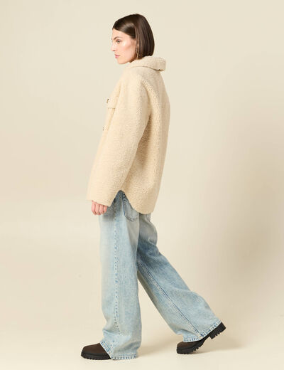 Manteau surchemise droit creme femme