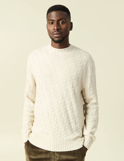 Pull manches longues col rond sable homme