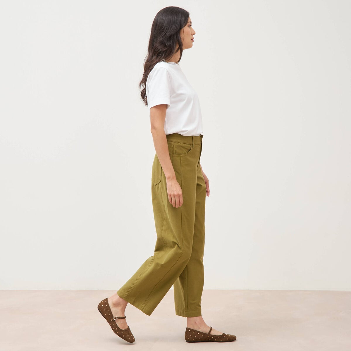 Pantalon coupe regular vert kaki femme