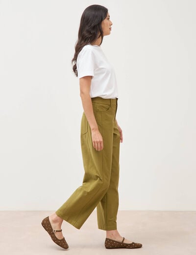 Pantalon coupe regular vert kaki femme